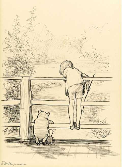 The House at Pooh Corner frontispiece by E.H. Shepard.  Source.